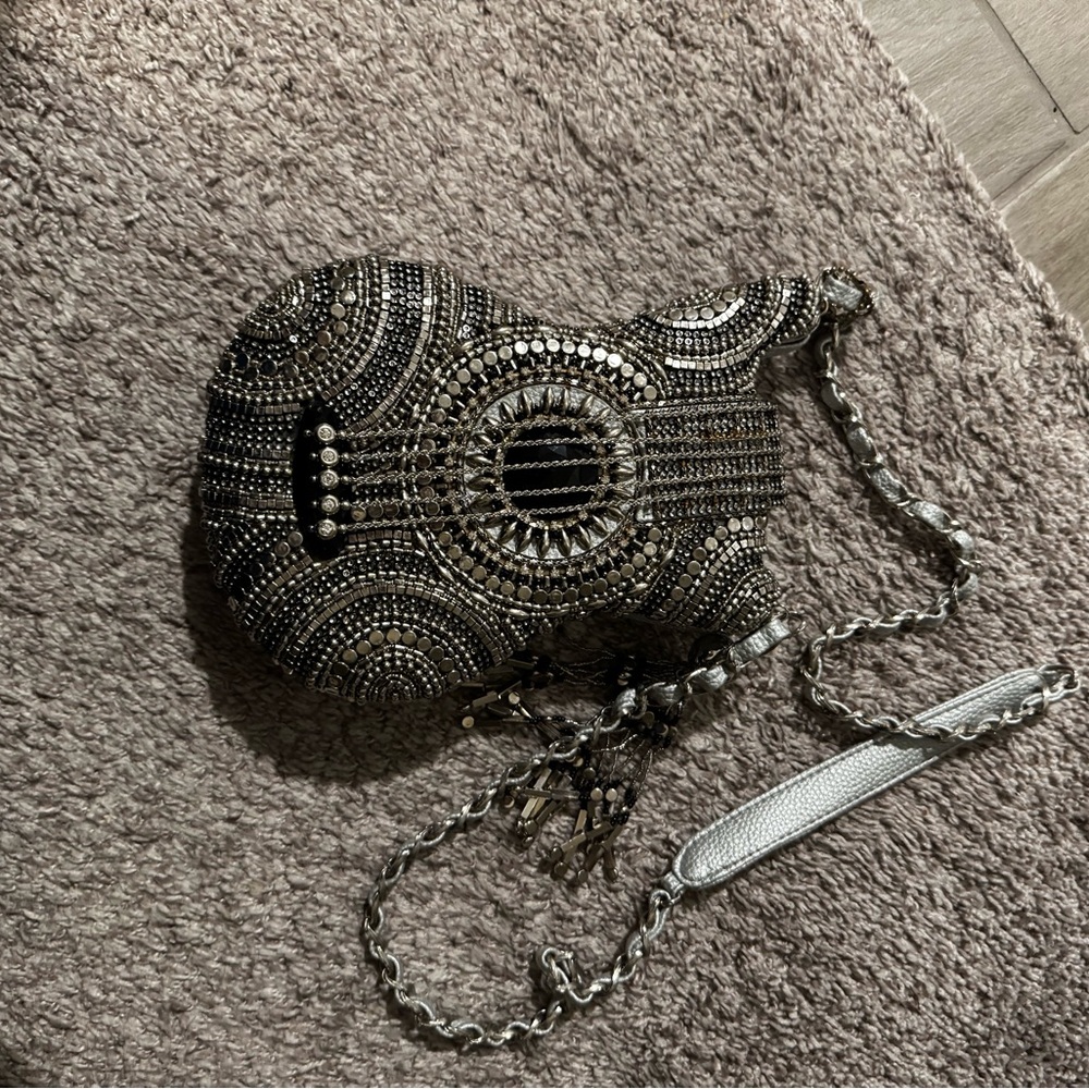 Mary Frances Black and Silver Guitar Handbag NWT